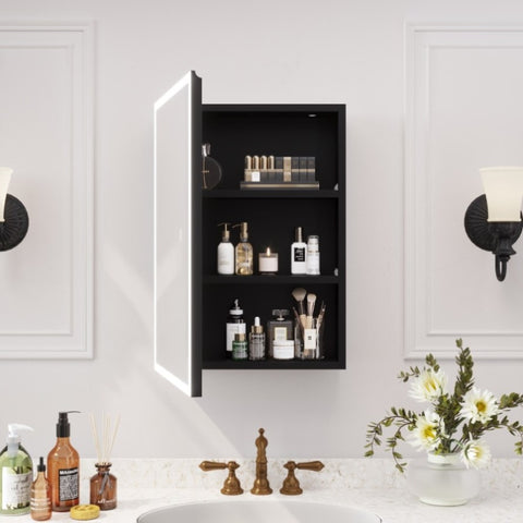 ZUN FCH Black Particleboard Acrylic Frame 71*50.8*15cm 1 Door 2 Shelves LED Mirror Cabinet Three Color 63072106