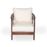 28" Outdoor Lounge Chair with Woven Backrest, Solid Wood Frame, Comfortable Cushions, and Curved N767P255015D