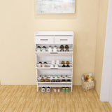 ZUN PVC Surface Shaker Shape Door Shoe Rack 3 Doors Shoe Cabinet With 2 Drawers With Open Space for W2139134911