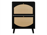 2-Drawer Tall Arched Rattan-Finished Shoe Cabinet Particleboard Plastic Rattan 21.26*9.45*38.58in 99213183