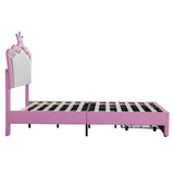 Twin Size Upholstered Bed Frame with LED Lights, Modern Upholstered Princess Bed with Crown W2770P190376