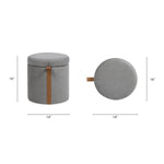 ZUN Brandy 14" Round Upholstered Storage Ottoman with Leather Accent, Uptown Gray B2719P269256