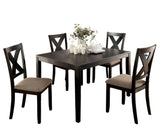 ZUN Brushed Black Solid wood 5pc Dining Set Table And 4x Chairs Brown Fabric Cushions Seats X-Cross Back B011P214984