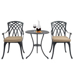 ZUN 3 Piece Bistro Table Set Cast Aluminum Outdoor Patio Furniture with Umbrella Hole and Grey Cushions W2505P151716