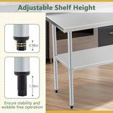 24x60 Inch Stainless Steel Prep Table with Adjustable Undershelf and Galvanized Legs, Heavy-Duty W1422P252476