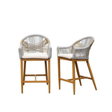 Bar Stools Set of 2 with Arm and Backrest, Outdoor Counter Height Bar Chairs with Cushion, Aluminum W1859P197313