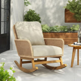 Contemporary Minimalist Beige Wicker Rocking Chair with Soft Polyester Cushions and Durable Wooden N767P229004N