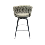 28" Bar Chair Linen Woven Bar Stool Set of 2,Black legs Barstools No Adjustable Kitchen Island T2396P279779