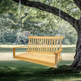 ZUN Front Porch Swing with Armrests, Wood Bench Swing with Hanging Chains,for Outdoor Patio ,Garden 05840270