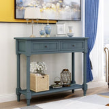 ZUN Series Console Table Traditional Design with Two Drawers and Bottom Shelf 25384136