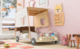 Wood Twin Size Car Bed with Pillow, Ceiling Cloth and LED, Natural WF309288AAM