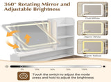 Makeup Vanity with LED Lighted Mirror, 360&deg Rotatable Mirror, Vanity Desk with 2 Drawers,Power 49216416