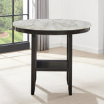 ZUN Mella Round Counter Height Wood Dining Table with Shelf, 42" Faux Marble Top, Dark Espresso Finish T2574P245865