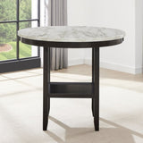 ZUN Mella Round Counter Height Wood Dining Table with Shelf, 42" Faux Marble Top, Dark Espresso Finish T2574P245865