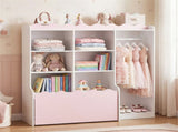 Kids Clothing Rack with Storage Cubes & Rolling Drawer Multifunctional Children Wardrobe Organizer 39559518