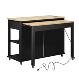 K&K 47 inch Kitchen Island with Extendable Dining Table, Rubber Wood Veneer Kitchen Table with N707P215327B