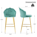 Shell shape green velvet bar chair, gold-plated metal chair legs, suitable for coffee shop, bar, W210P224254
