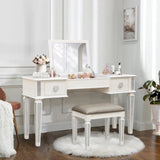 Mirrored Vanities Desk with Drawers, Bedroom Makeup Vanity Table Set with Mirror and Stool, Flip Up W2170P209976