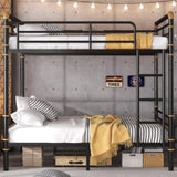 Full over Full Metal Bunk Bed, Industrial Detachable Bunkbeds with Safety Guard Rails for Teens W2580P304986