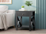 2PCS Side Intersection Style Bedside Table Coffee Table with Two-layer Drawer Black 31379383