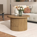 Round Coffee Table for Living Room in Natural, Farmhouse Coffee Table a Drawer, Center Table N735P242922N