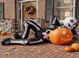 7ft Inflatable Halloween Decor with Lying Skeleton, 7 Built-in LED Lights, Black & White, 12V 1250mA 90127940