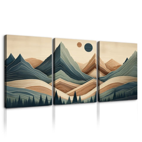 ZUN 3 Panels Framed Abstract Wood Grain Boho Style Mountain & Forest Canvas Wall Art Decor,3 Pieces W2060P155537