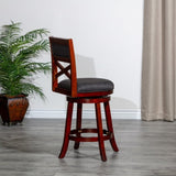 30" Bar Height X-Back Swivel Stool, Stool, Cherry Finish, Charcoal Fabric Seat B04660711