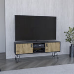 ZUN Huna Hairpin Legs TV Stand, Dual-Tone with 2 Doors and Open Shelves B200P173203