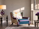 Anya Boho Chic Wingback Accent Arm Chair, Floral & Leopard, Blue-Teal & Purple Velvet B2719P238251
