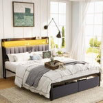 ZUN Full Bed Frames with Storage Headboard and Drawers, LED Platform Bed Frame Full Size, LED W1356133681