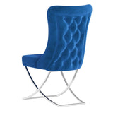 PrimeNest Noblesse Collection Upholstered Silver Legged Dining Chair, Set of 2, Blue B030P286147