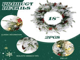 2 Pack 18in Pre-lit Snow Flocked Christmas Wreath, Lighted Artificial Xmas Wreath with 60 Warm 97206067