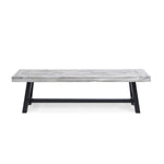 ZUN Light Grey Sandblast Finish Acacia Wood Dining Bench with Black Rustic Metal Finish Frame 54562.00MP1SGRY