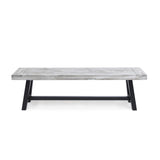 ZUN Light Grey Sandblast Finish Acacia Wood Dining Bench with Black Rustic Metal Finish Frame 54562.00MP1SGRY