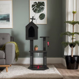 Gothic Cat Tree with Coffin Bed, 57" Cat Tower with Spacious Cat Condo, Scratching Posts, Hanging 12254559