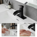 Sink Faucet With Deck Plate Waterfall Black with Pop Up Drain and Supply Lines Bathroom faucets for W1932P179390