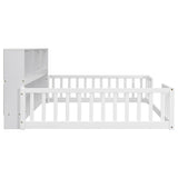ZUN Full Floor Bed with Side Bookcase,Shelves,Guardrails,White W504142775