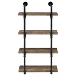 ZUN Black and Rustic Oak 4-tier Wall Shelf B062P145690