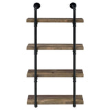 ZUN Black and Rustic Oak 4-tier Wall Shelf B062P145690