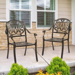 ZUN Set of 2 Cast Aluminum Patio Dining Chairs, Stackable Outdoor Bistro Chairs with Armrests for 93510049