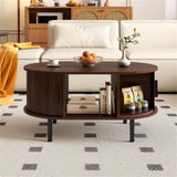 35.5 inch vintage coffee table with sliding slot door 59450856