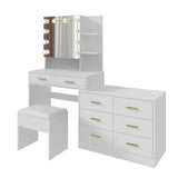 ZUN Large Makeup Vanity with Lights, Vanity Table with Charging Station, Vanity Desk with Mirror and 10 28093382