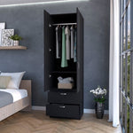 ZUN Black 2-Door 2-Drawer Wardrobe B062P205245