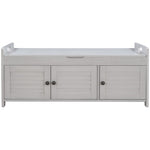 ZUN Storage Bench with 3 Shutter-shaped Doors, Shoe Bench with Removable Cushion and Hidden Storage 71735742