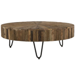 ZUN 42 in. Round Handcrafted Reclaimed Wood Coffee Table, Modern Living Room Sofa Table with Metal Legs, B011P215609