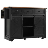 ZUN K&K 53.7" Farmhouse Kitchen Island Power Outlet, 2 Sliding Barn Door Kitchen Storage Island N707P170347B