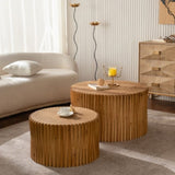 Vintage Fashion Style Cylindrical Nesting Coffee Table Set with Vertical Textured Embossed Design W757P264677