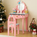Kids Vanity Table and Chair Set with 7pcs Pretend Play Makeup Toys, Girls Vanity with Mirror & 78723628