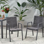 ZUN Outdoor Modern Aluminum Dining Chair with Rope Seat , Gray and Dark Gray 64679.00GRY